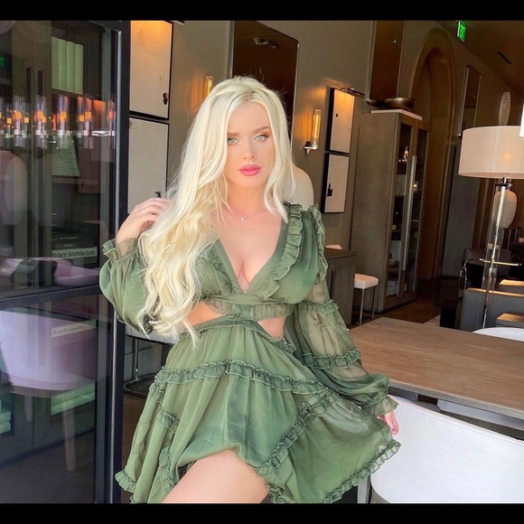 Olive Lace Up Mini Dress - Picture 2 of 8